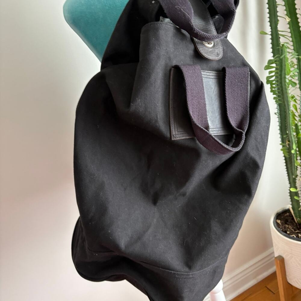 J.Crew XL Slouchy Black Canvas Sling Tote Bag Leather Trim Minimalist Utility - Picture 1 of 7